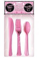 Bachelorette Party Utensils, Pink Fork Knives Spoons - Discount Bachelorette Party Supplies